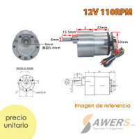 Motorreductor JGB37-520 12V 110-176RPM con encoder