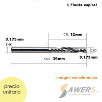 Fresa Corte espiral 1 flauta CED=SHK=3.175mm Fresa Corte espiral 1 flauta CED=SHK=3.175mm