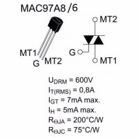 MAC97A8/6 Triac 0.6A 400V TO92 MAC97A8/6 Triac 0.6A 400V TO92