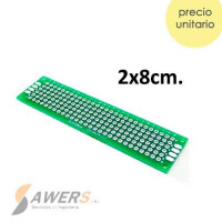PCB Perforada doble cara 2x8cm (fibra de vidrio)