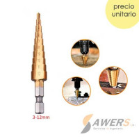 Fresa HSS escalonada perforacion 3/4/5/6/7/8/10/12mm