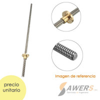 Husillo Trapezoidal T8 2Hilos paso=4mm (2 metros)