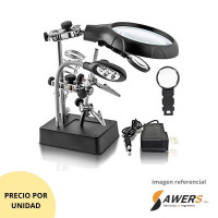 Lupa 2.5X 7.5X 10X con soporte cautin, tercera mano y luz LED
