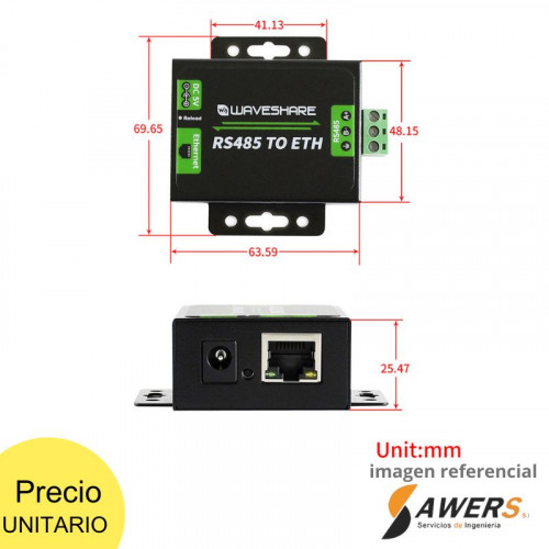 Convertidor RS485 a Ethernet WAVESHARE