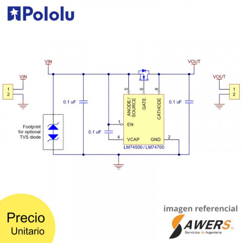 Protector de voltaje inverso Pololu, 4-60 V, 20 A