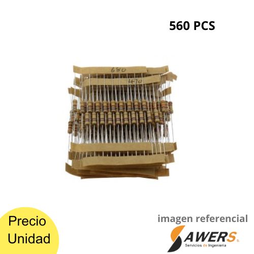 Kit de resistencias de 560pcs 56 valores 5% 1/4W