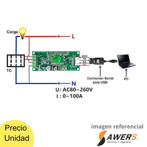 PZEM-004T Voltimetro AC Watimetro Amperimetro V4.0 100A 260V